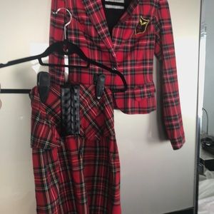 Jacket and matching skirt. Red plaid.